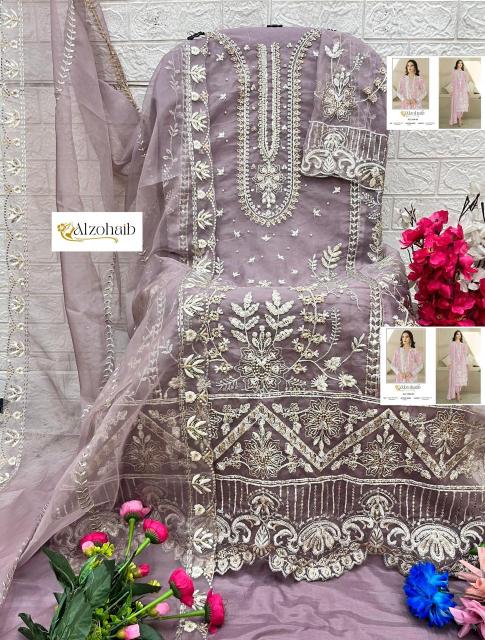 Alzohaib aafa organza with work wholesale market in mumbai for dress materials