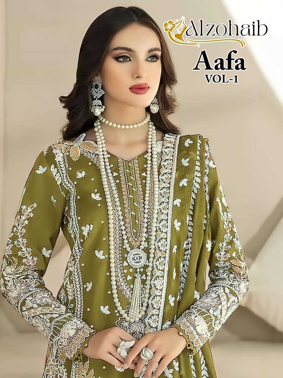 Alzohaib aafa organza with work wholesale market in mumbai for dress materials