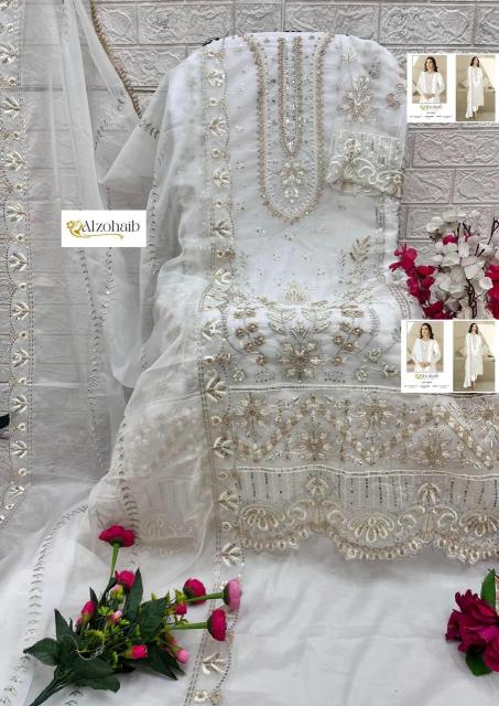 Alzohaib aafa organza with work wholesale market in mumbai for dress materials