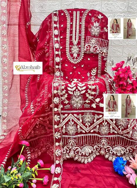 Alzohaib aafa organza with work wholesale market in mumbai for dress materials