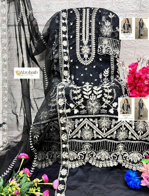 Alzohaib aafa organza with work wholesale market in mumbai for dress materials