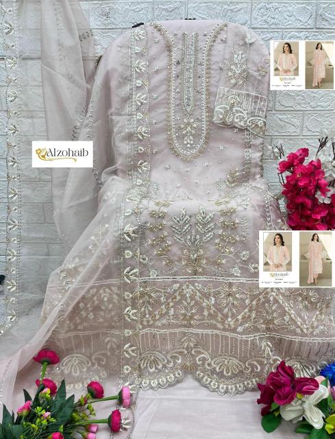 Alzohaib aafa organza with work wholesale market in mumbai for dress materials