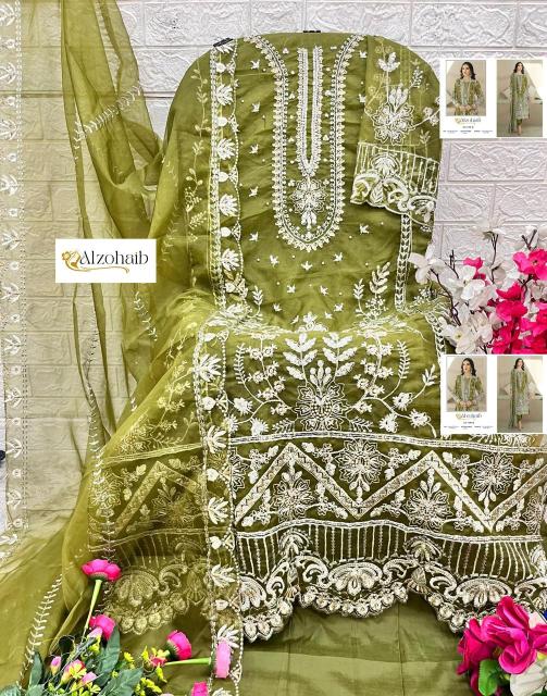 Alzohaib aafa organza with work wholesale market in mumbai for dress materials