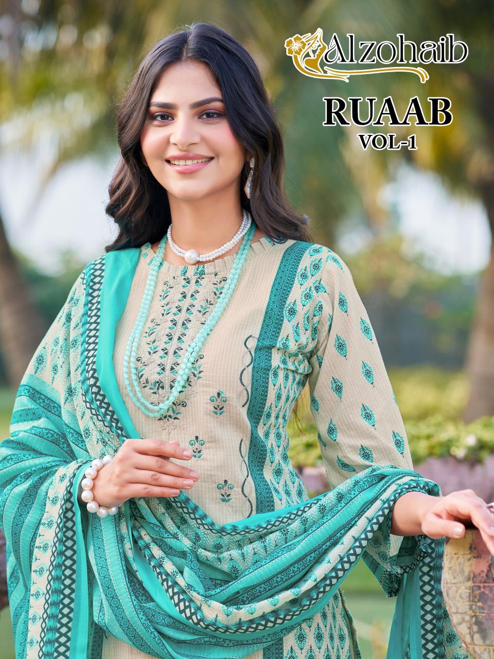 Alzohaib ruaab vol 1 cotton print wholesale market in mumbai for dress materials