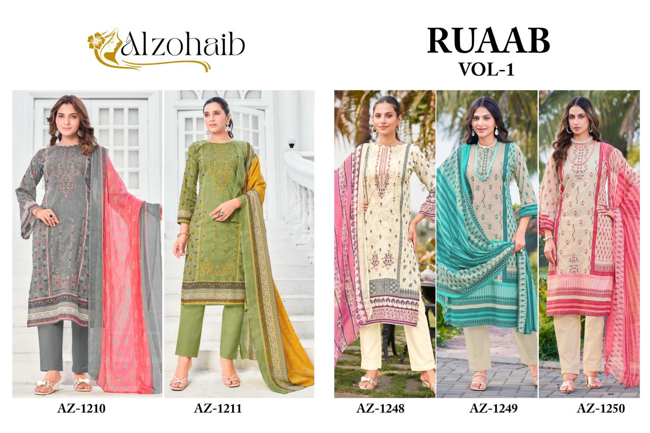 Alzohaib ruaab vol 1 cotton print wholesale market in mumbai for dress materials