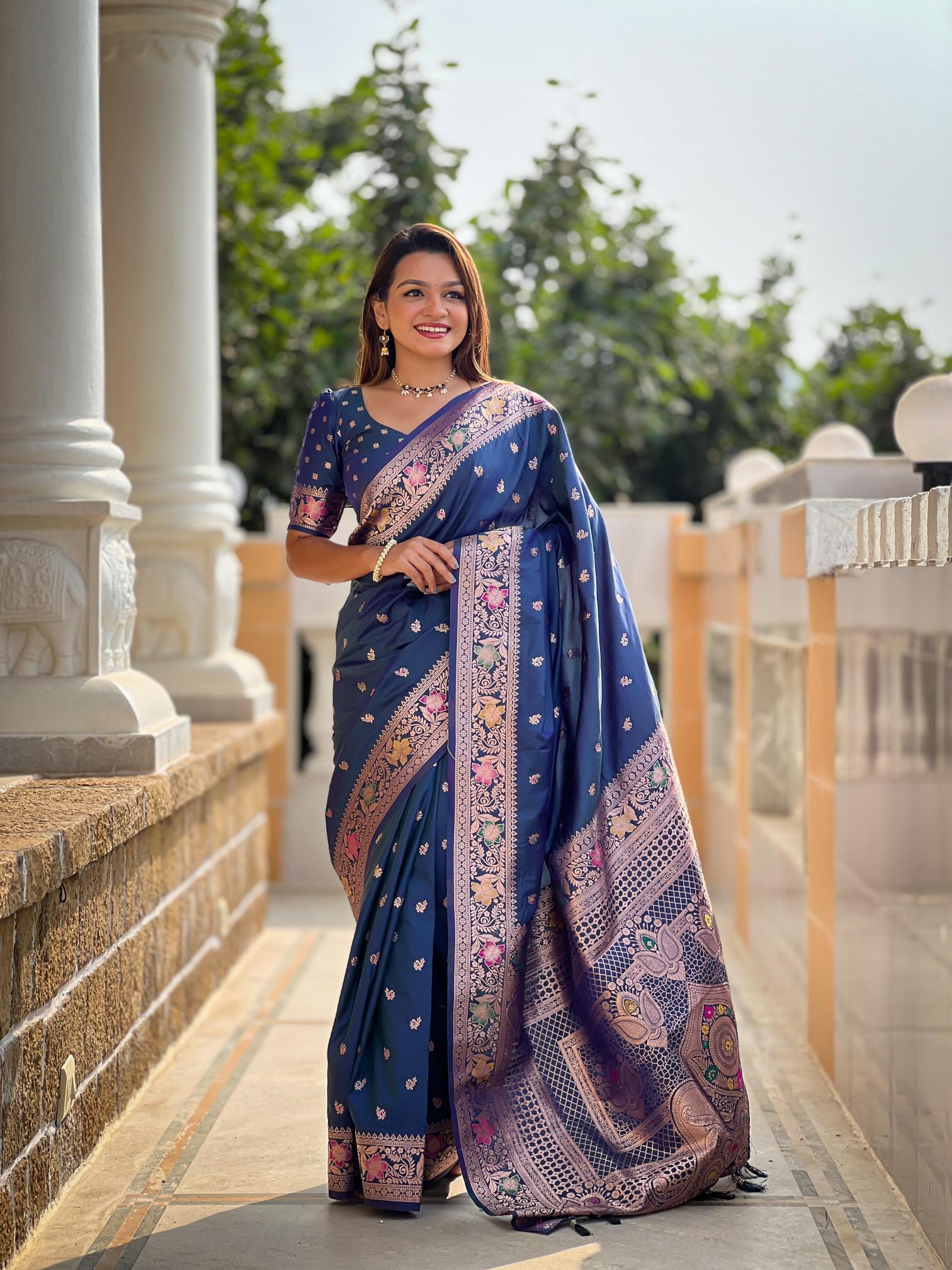 Banarasi-5 soft silk saree & rich pallu with blouse & silver border surat saree wholesale market
