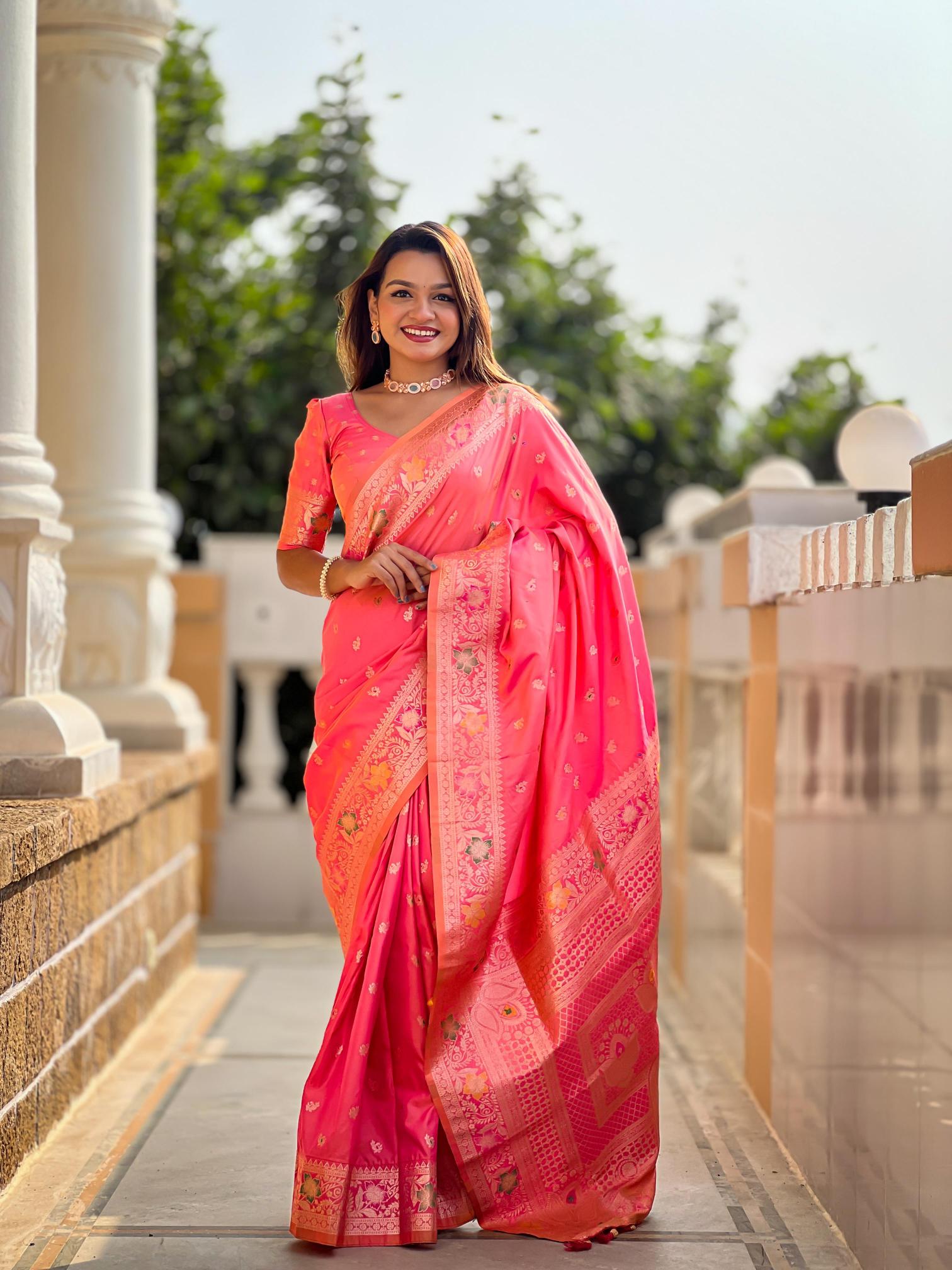 Banarasi-5 soft silk saree & rich pallu with blouse & silver border surat saree wholesale market