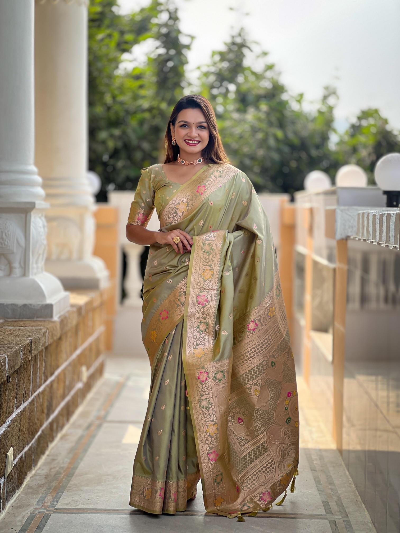 Banarasi-5 soft silk saree & rich pallu with blouse & silver border surat saree wholesale market