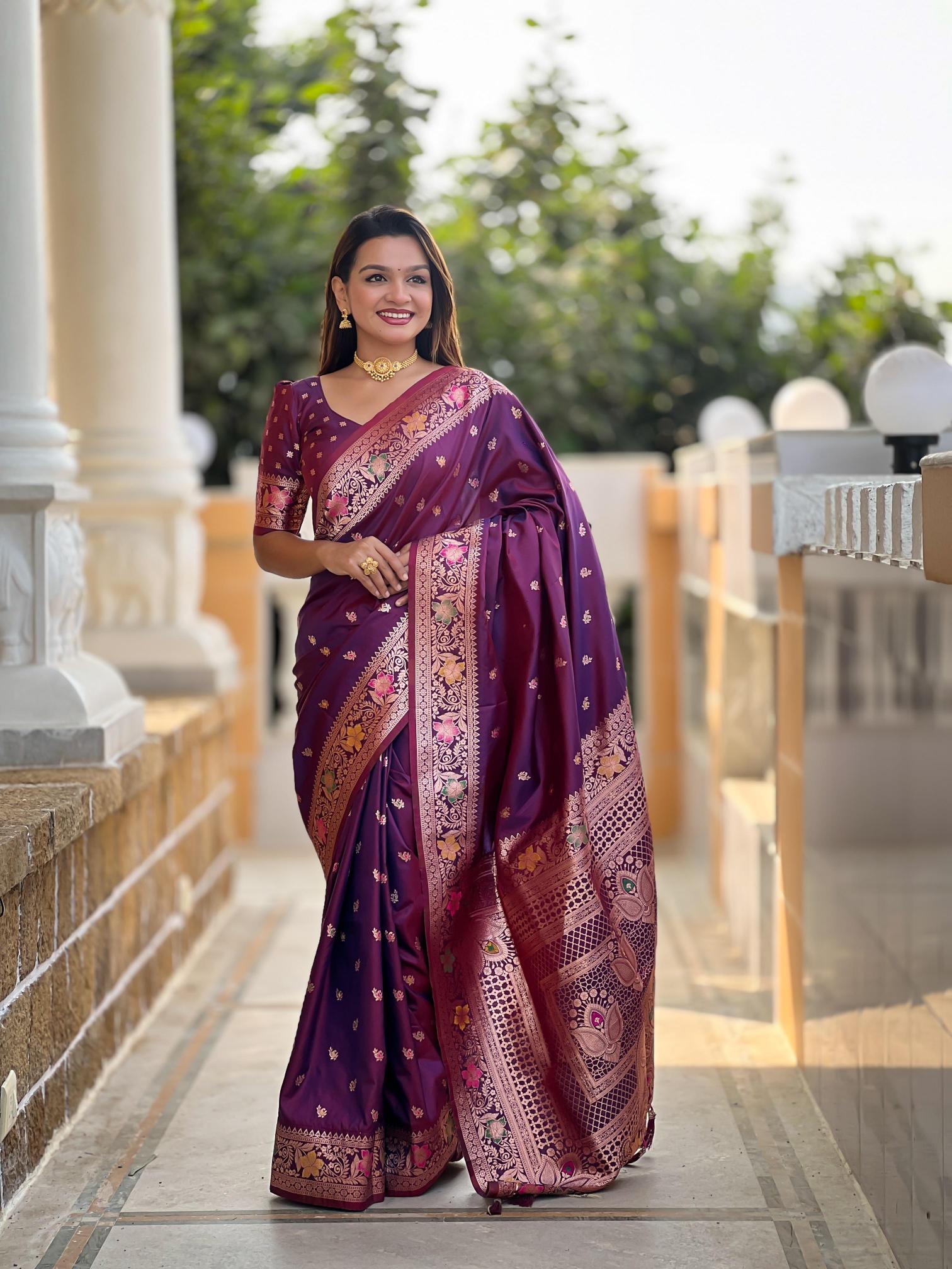Banarasi-5 soft silk saree & rich pallu with blouse & silver border surat saree wholesale market