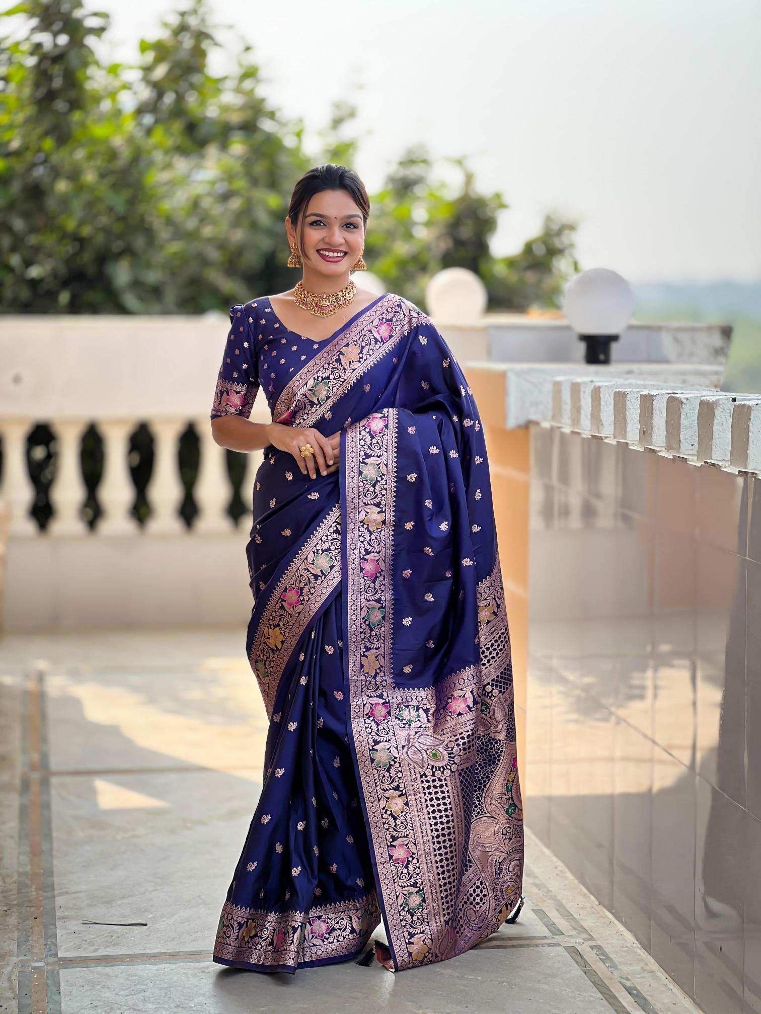 Banarasi-5 soft silk saree & rich pallu with blouse & silver border surat saree wholesale market