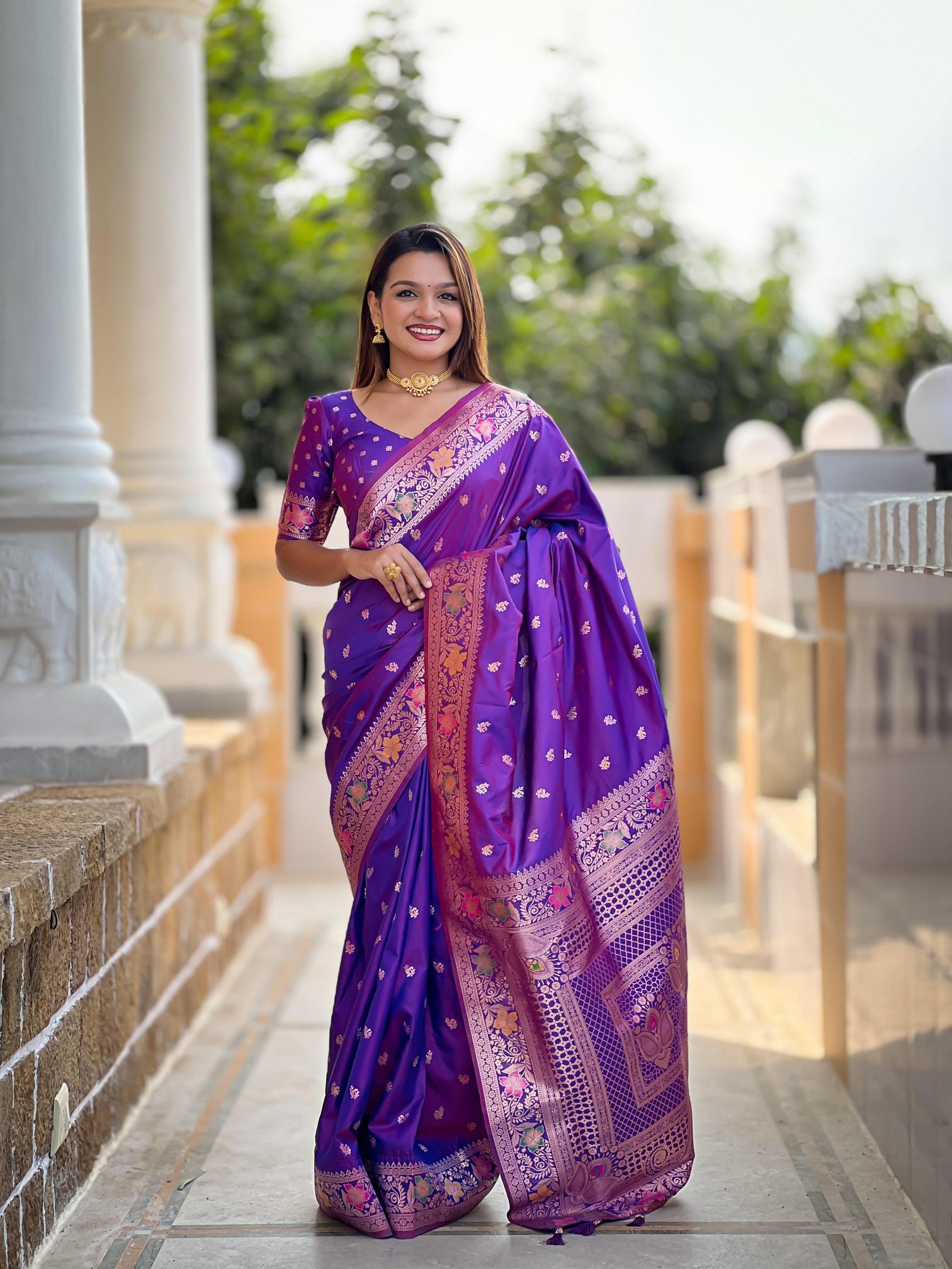 Banarasi-5 soft silk saree & rich pallu with blouse & silver border surat saree wholesale market