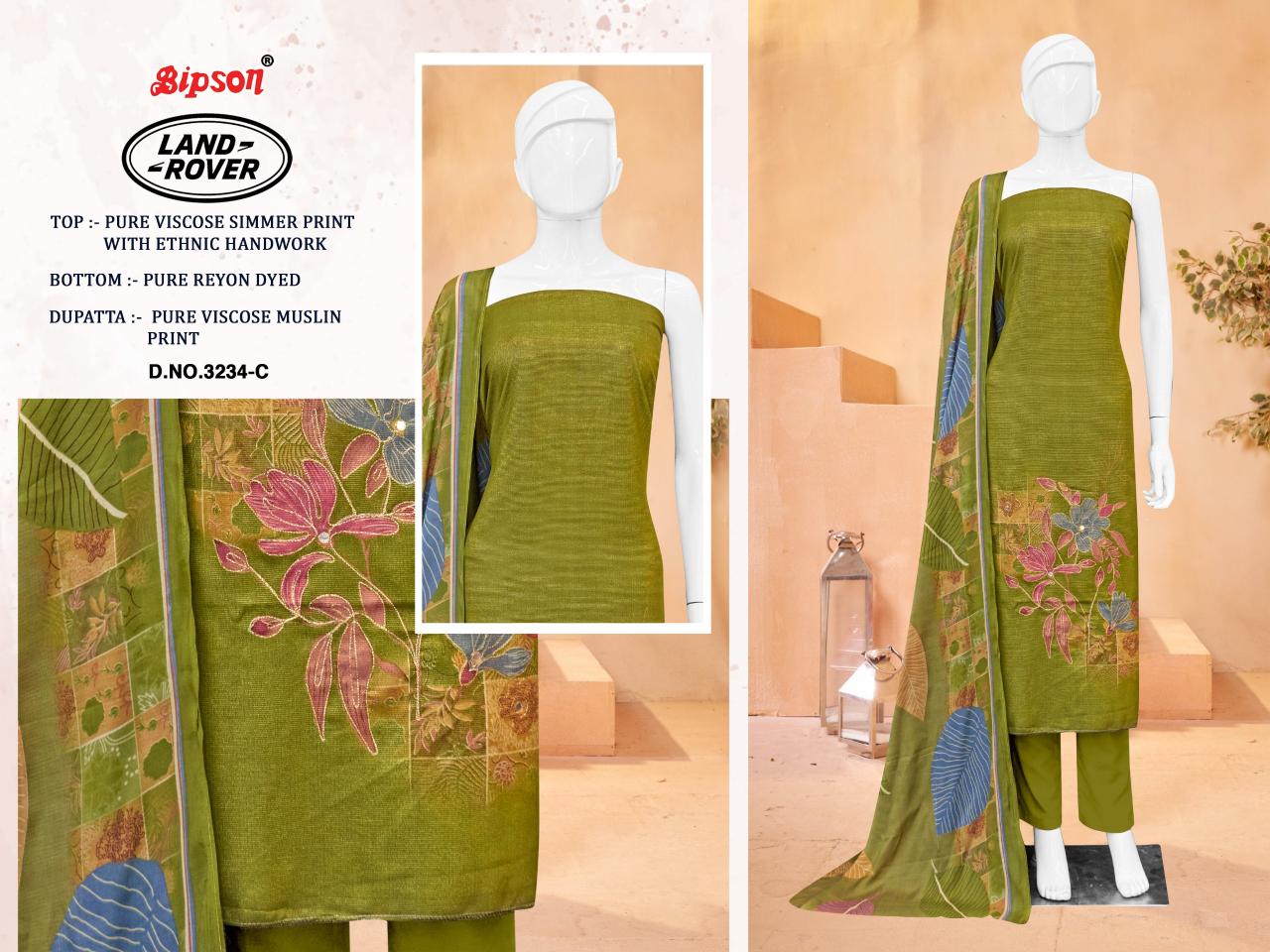 Bipson prints land rover 3234 viscose simmer print wholesale market in mumbai for dress materials