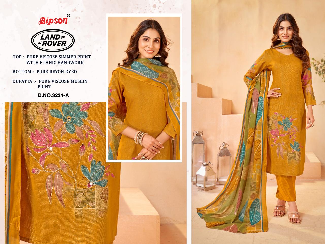 Bipson prints land rover 3234 viscose simmer print wholesale market in mumbai for dress materials