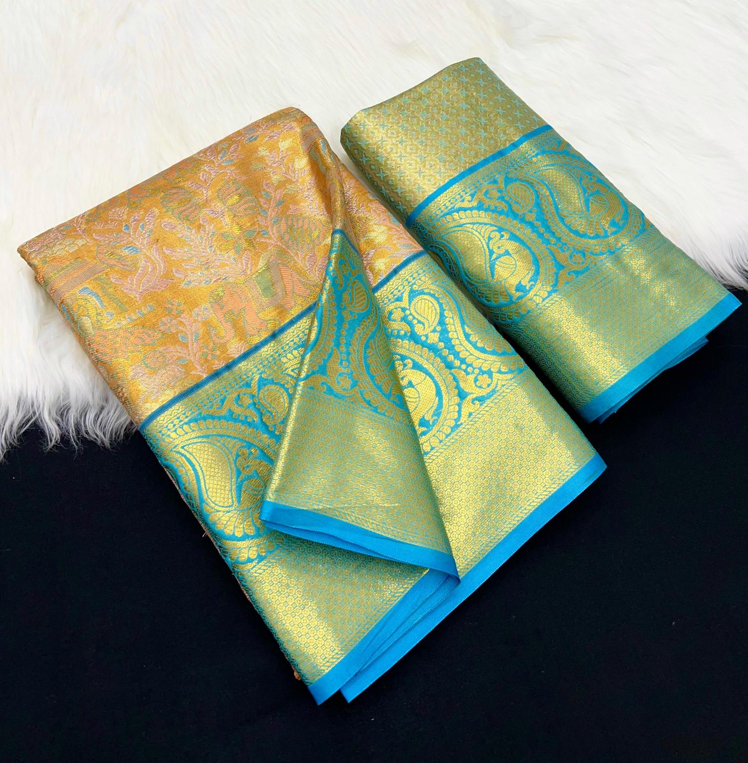 Bridal silk pushpa-vol-1 kanjivaram semi silk sarees & contrast khaddi border surat wholesale saree market
