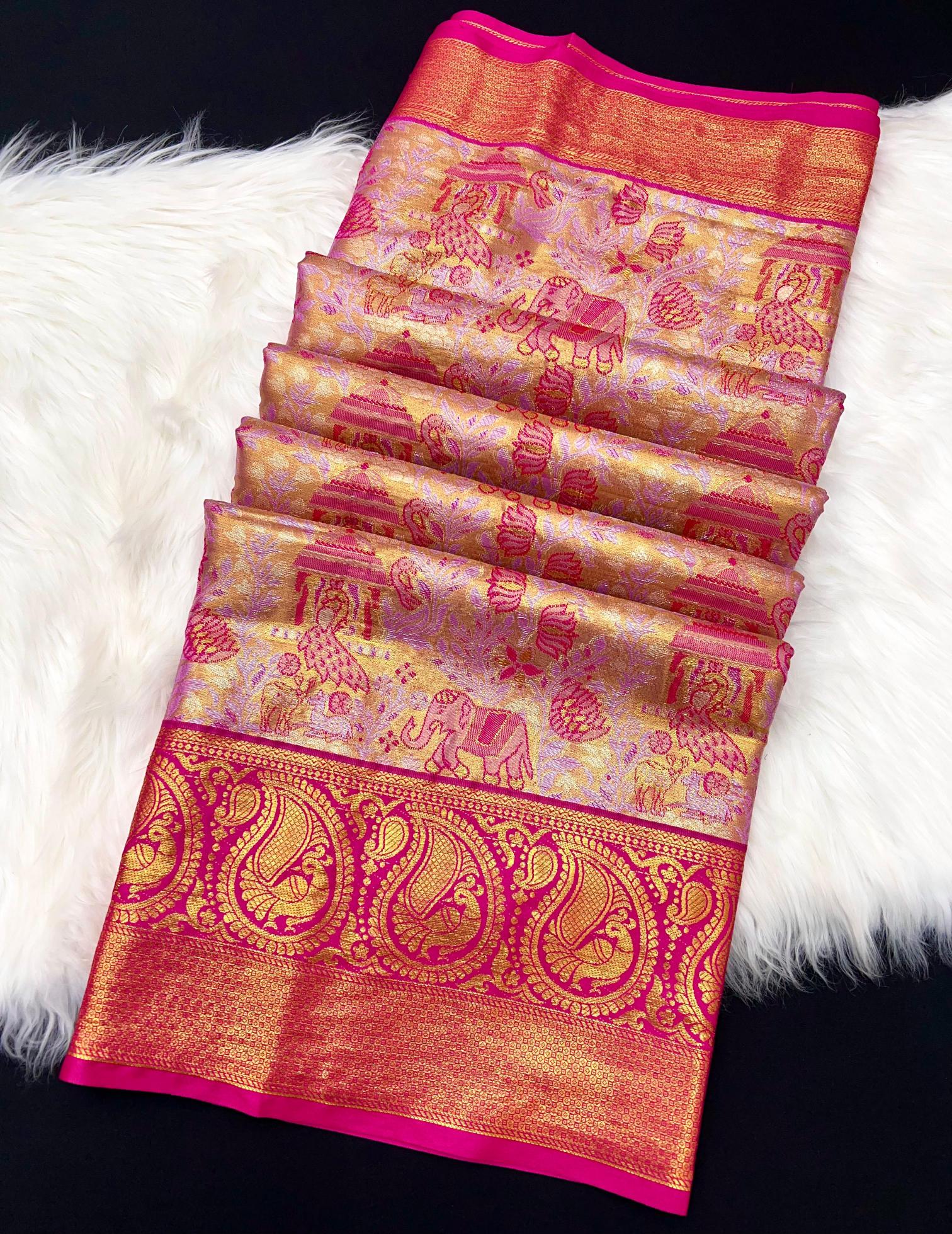 Bridal silk pushpa-vol-1 kanjivaram semi silk sarees & contrast khaddi border surat wholesale saree market