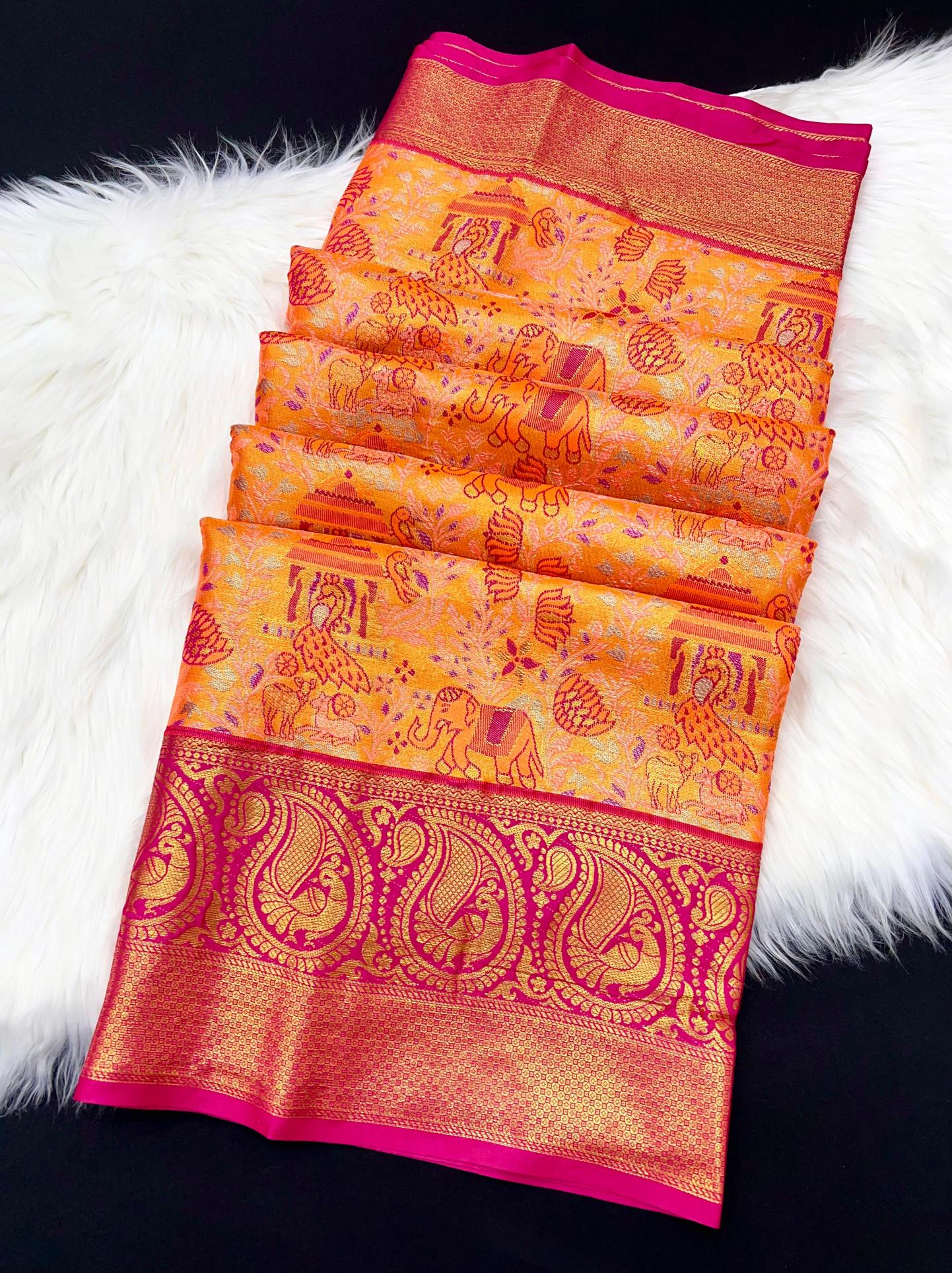 Bridal silk pushpa-vol-1 kanjivaram semi silk sarees & contrast khaddi border surat wholesale saree market
