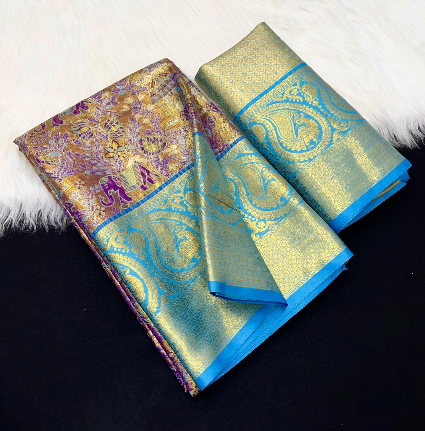 Bridal silk pushpa-vol-1 kanjivaram semi silk sarees & contrast khaddi border surat wholesale saree market