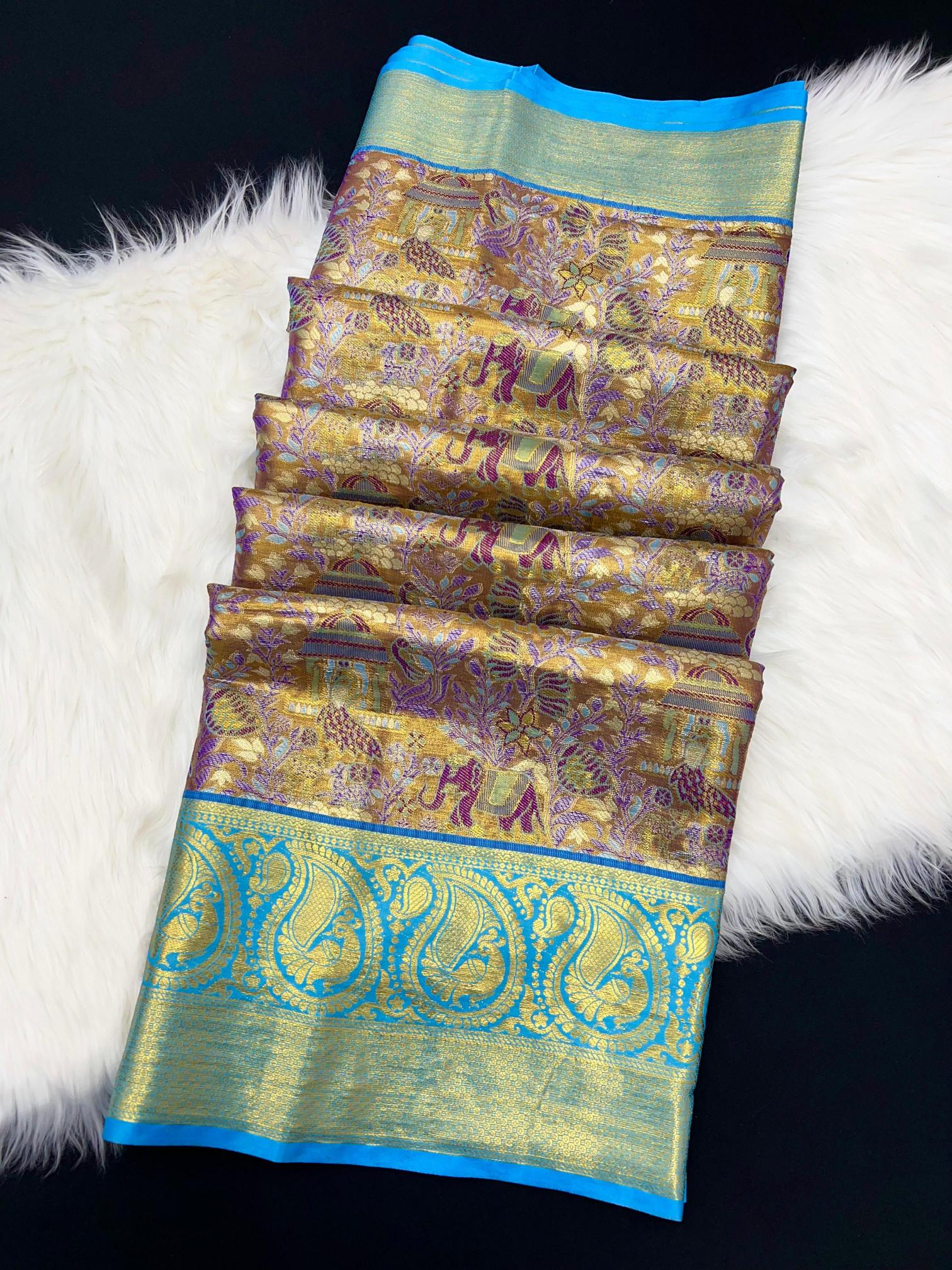Bridal silk pushpa-vol-1 kanjivaram semi silk sarees & contrast khaddi border surat wholesale saree market