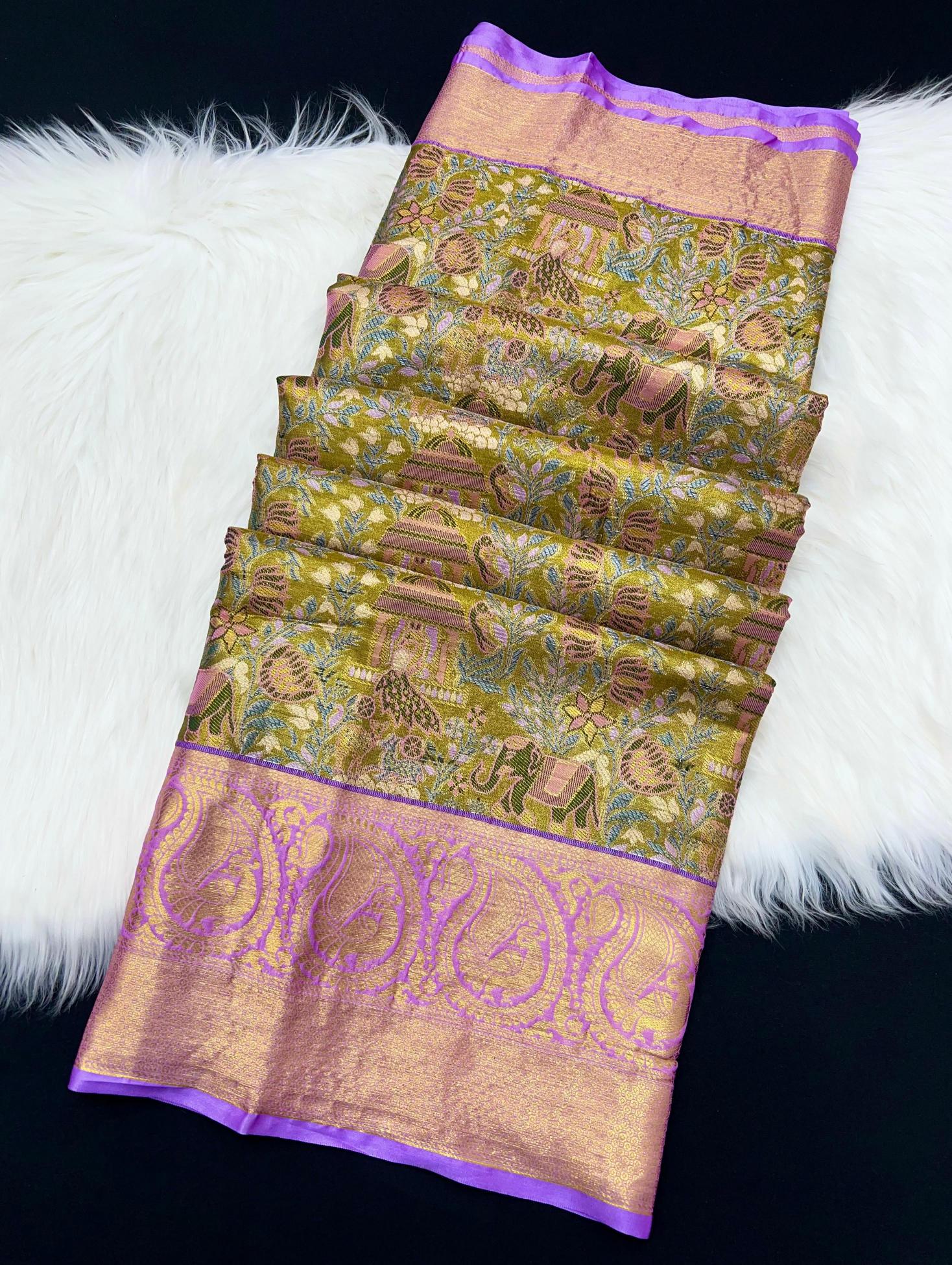 Bridal silk pushpa-vol-1 kanjivaram semi silk sarees & contrast khaddi border surat wholesale saree market