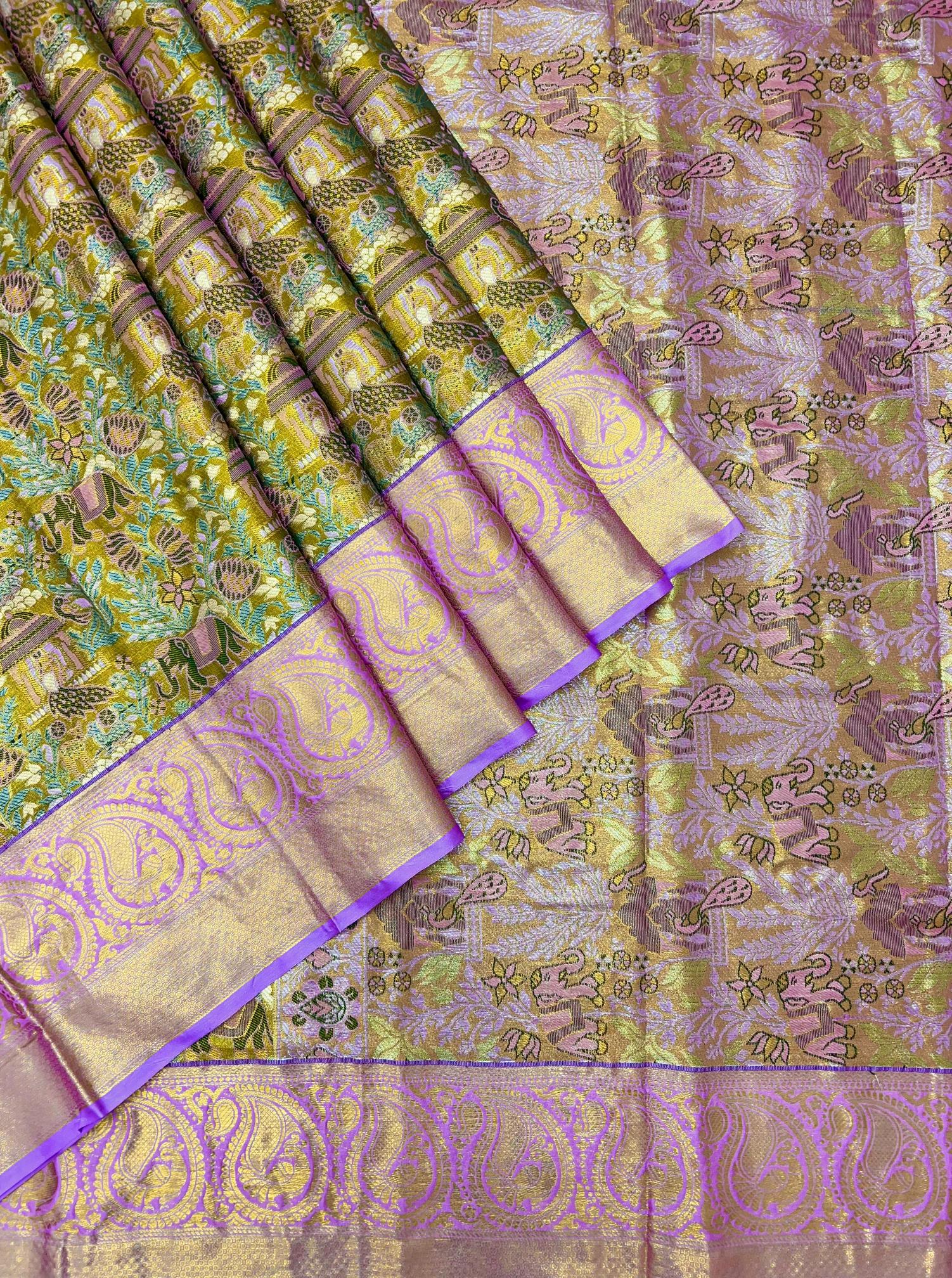 Bridal silk pushpa-vol-1 kanjivaram semi silk sarees & contrast khaddi border surat wholesale saree market
