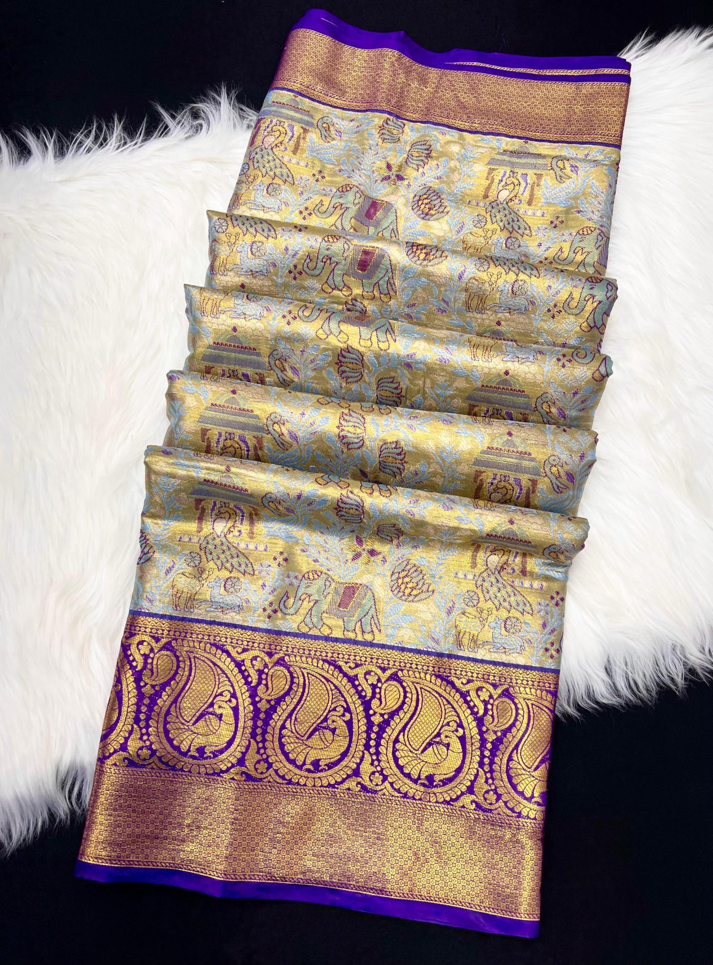 Bridal silk pushpa-vol-1 kanjivaram semi silk sarees & contrast khaddi border surat wholesale saree market