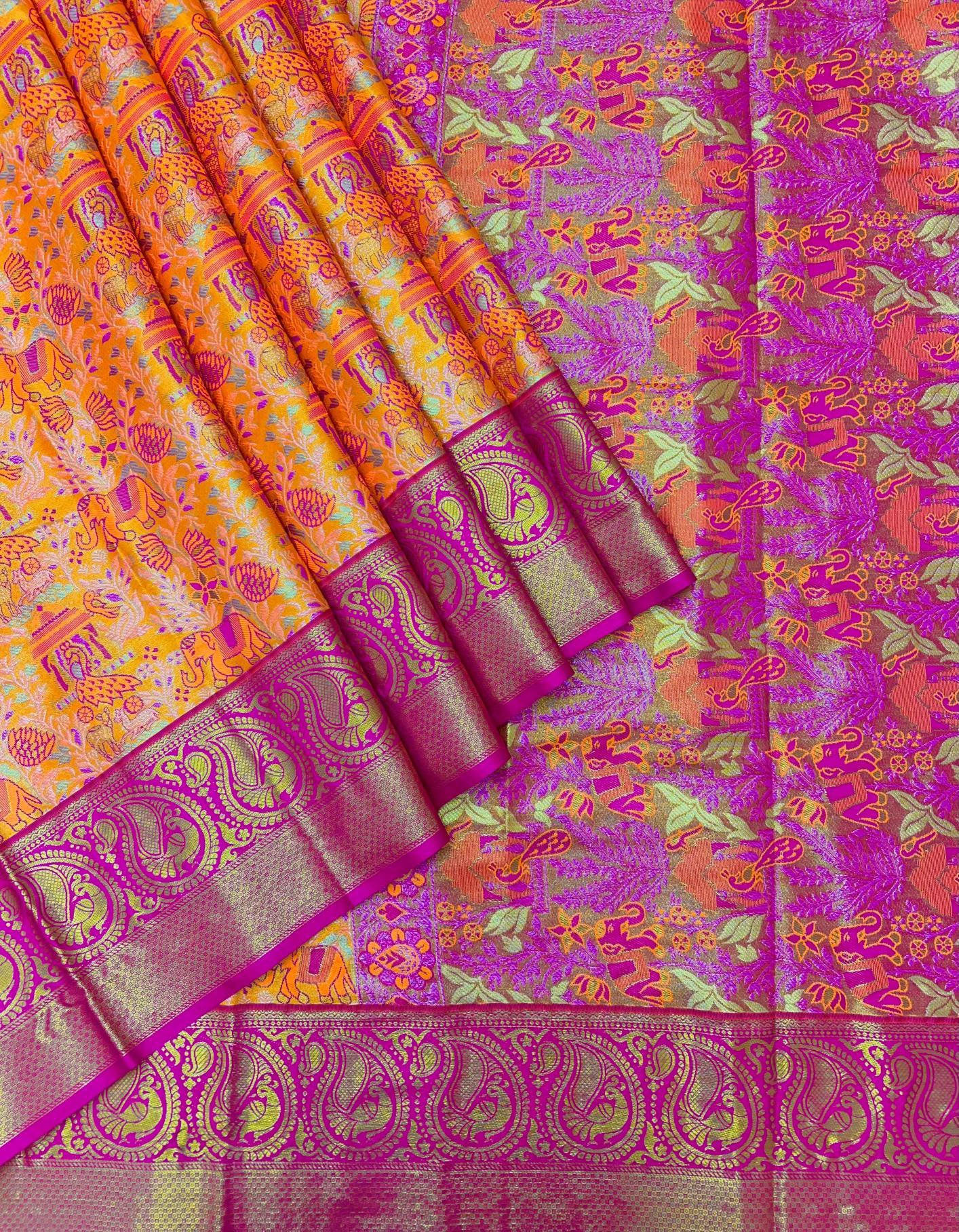 Bridal silk pushpa-vol-1 kanjivaram semi silk sarees & contrast khaddi border surat wholesale saree market