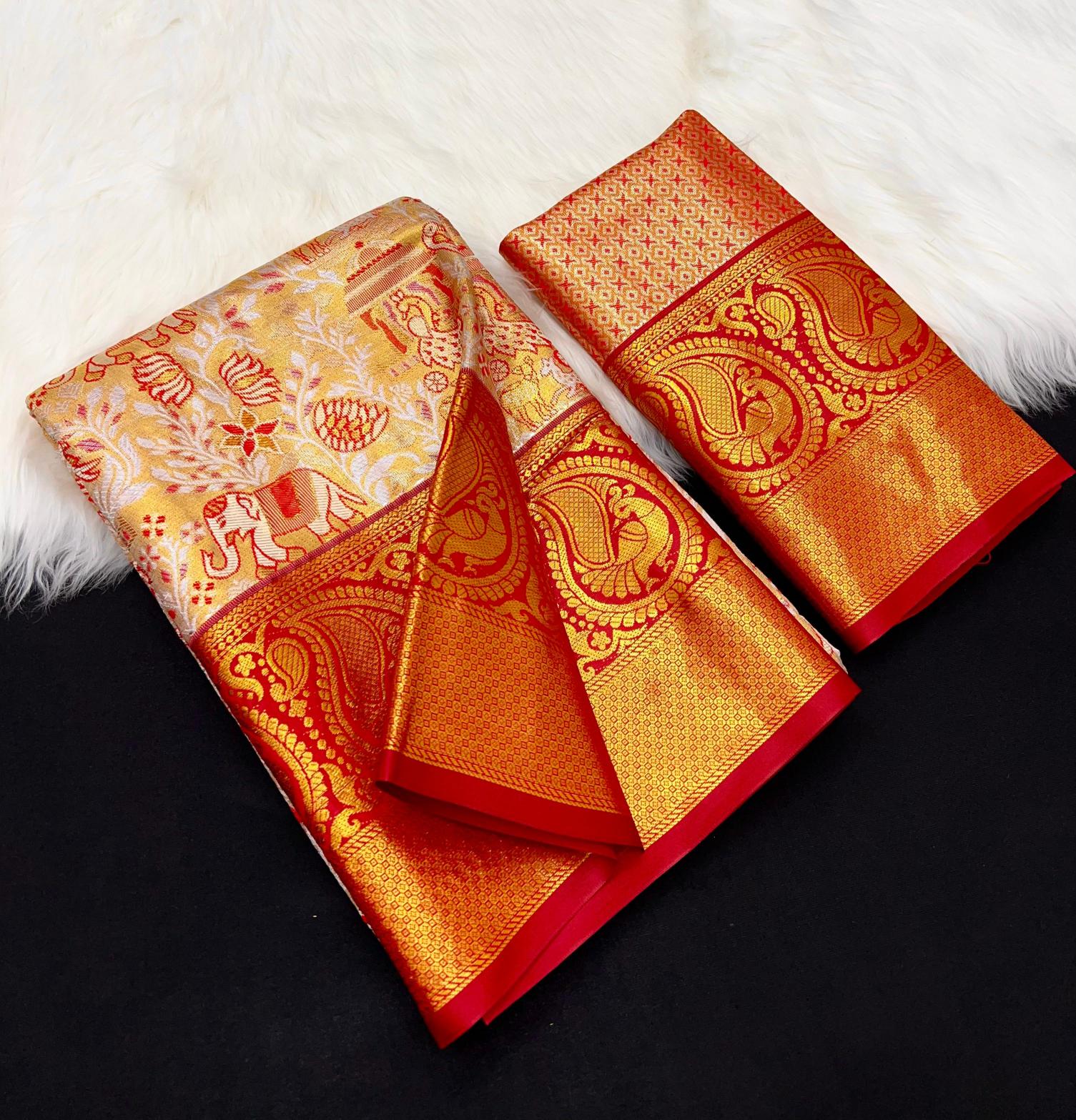 Bridal silk pushpa-vol-1 kanjivaram semi silk sarees & contrast khaddi border surat wholesale saree market