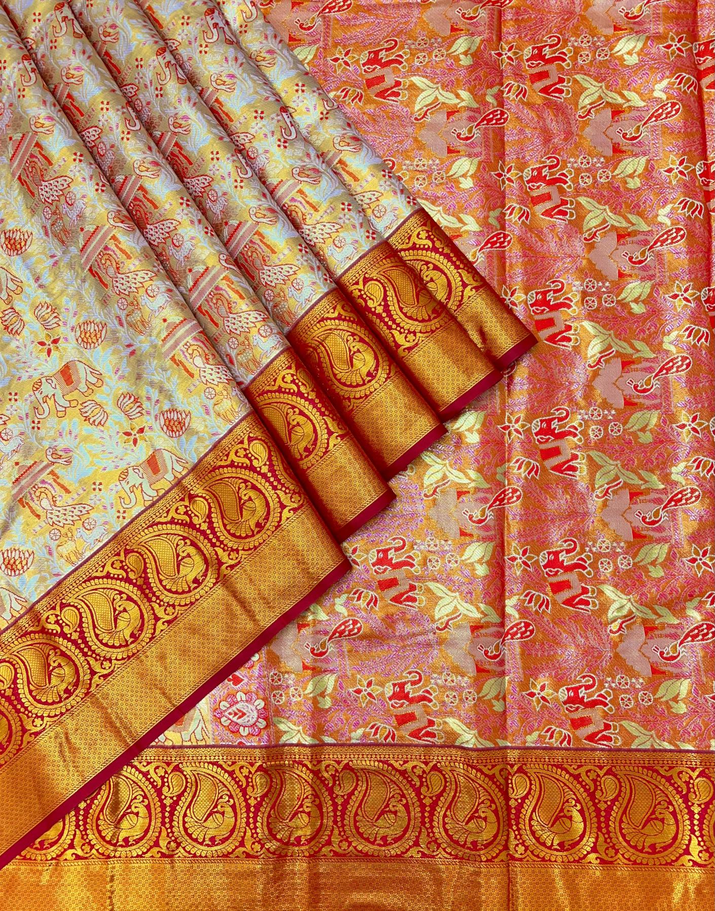 Bridal silk pushpa-vol-1 kanjivaram semi silk sarees & contrast khaddi border surat wholesale saree market