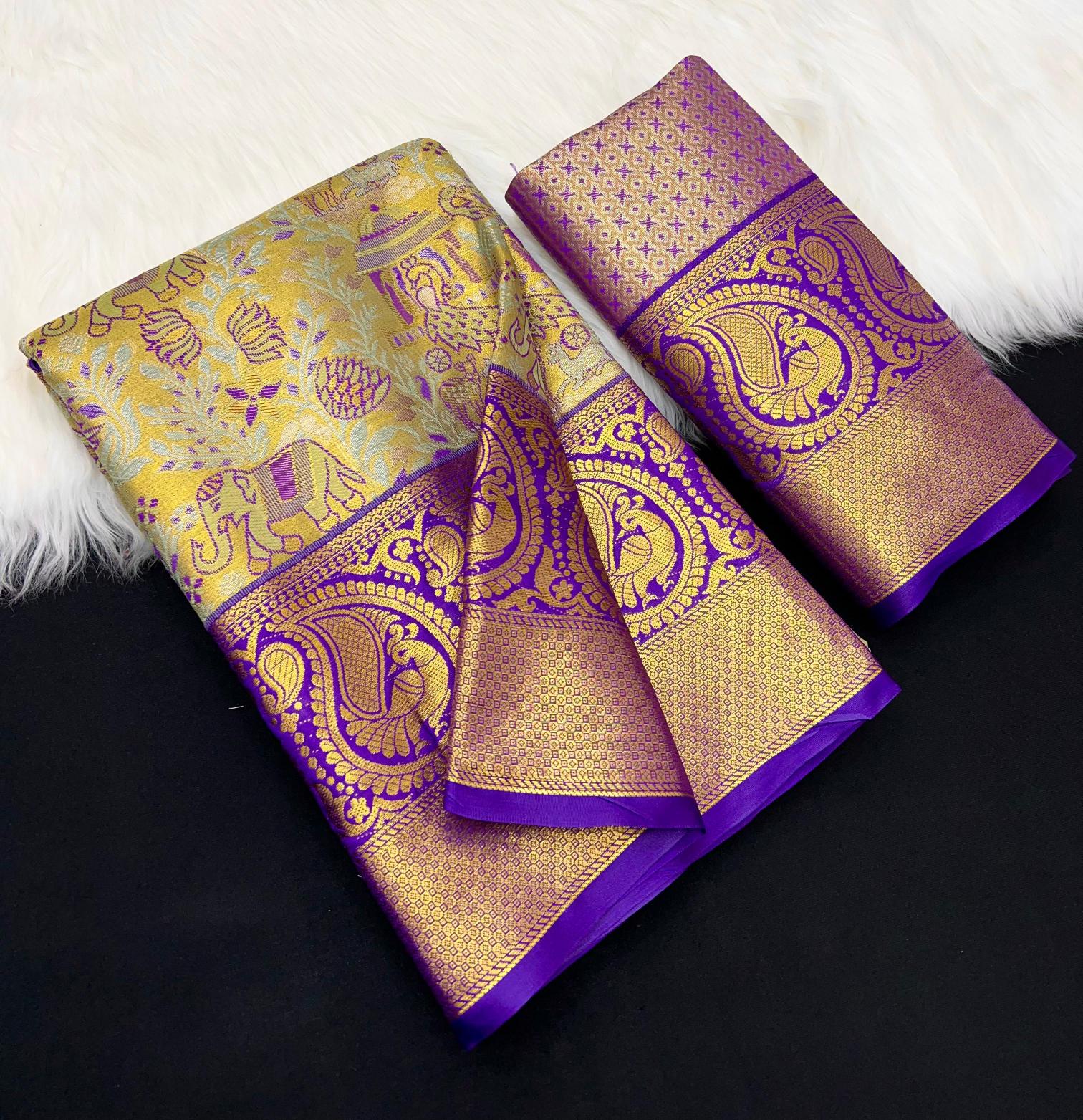 Bridal silk pushpa-vol-1 kanjivaram semi silk sarees & contrast khaddi border surat wholesale saree market