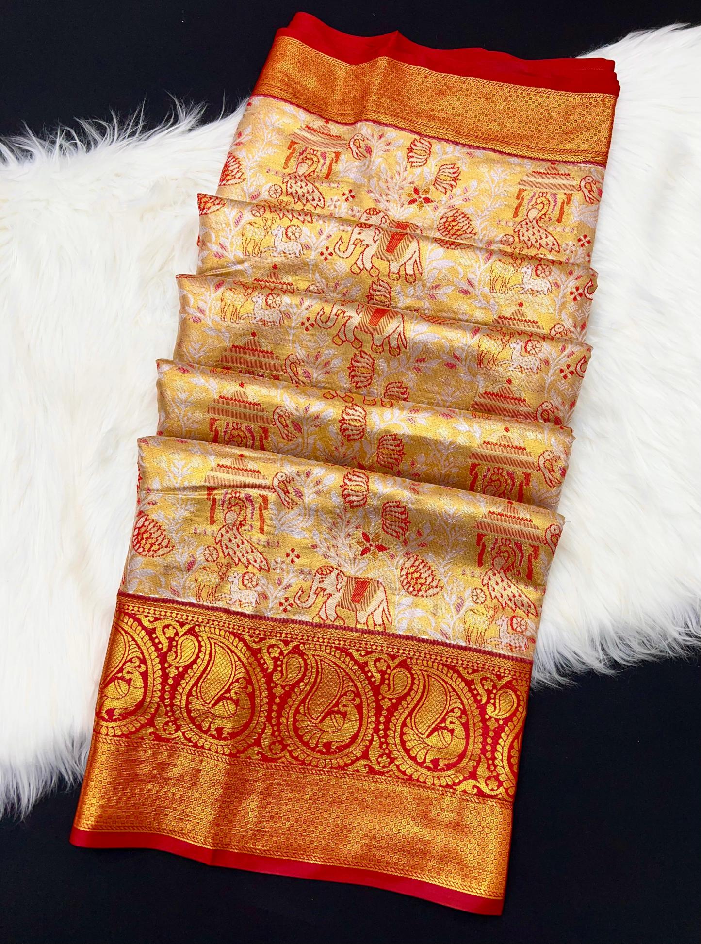 Bridal silk pushpa-vol-1 kanjivaram semi silk sarees & contrast khaddi border surat wholesale saree market