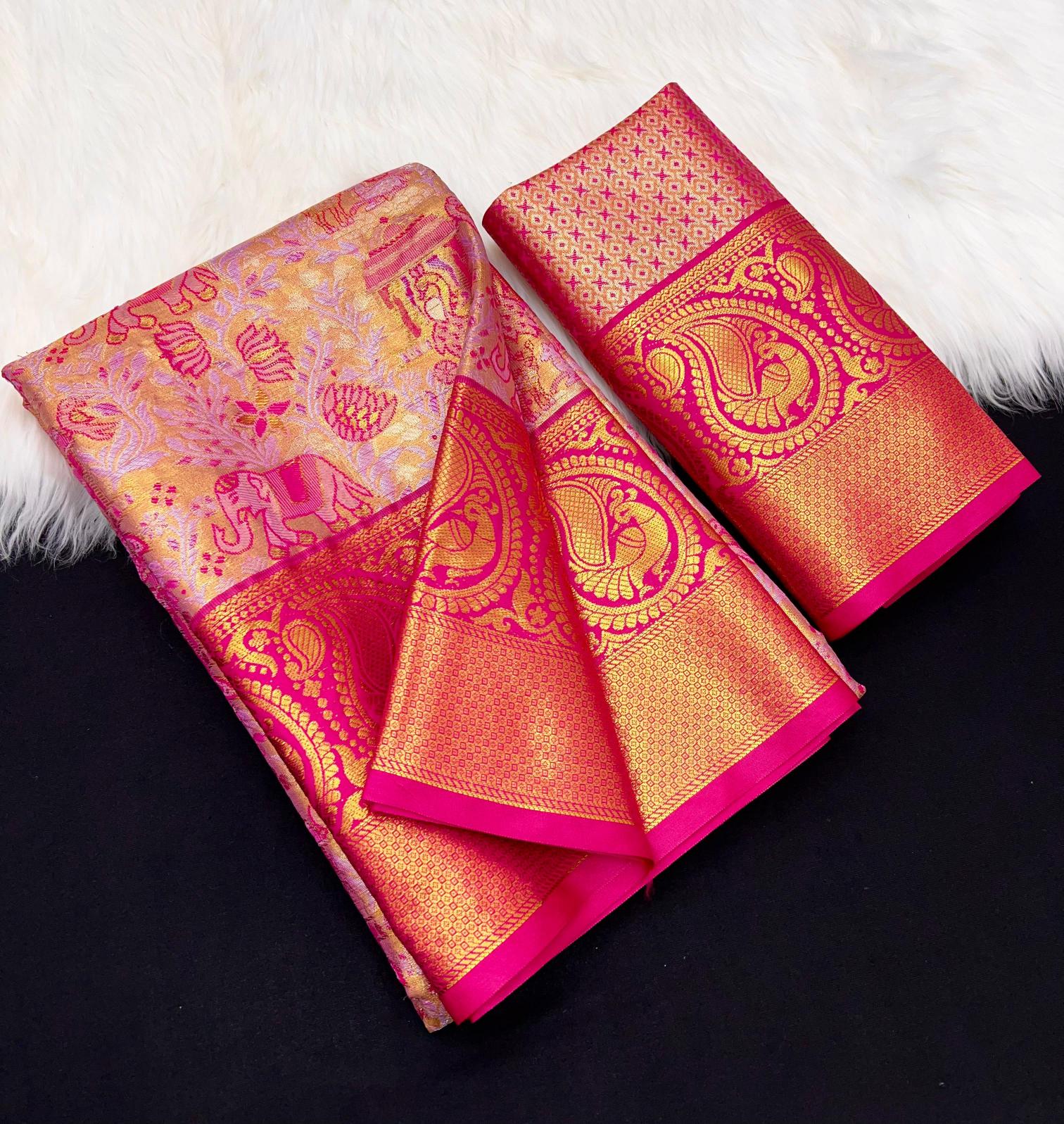 Bridal silk pushpa-vol-1 kanjivaram semi silk sarees & contrast khaddi border surat wholesale saree market
