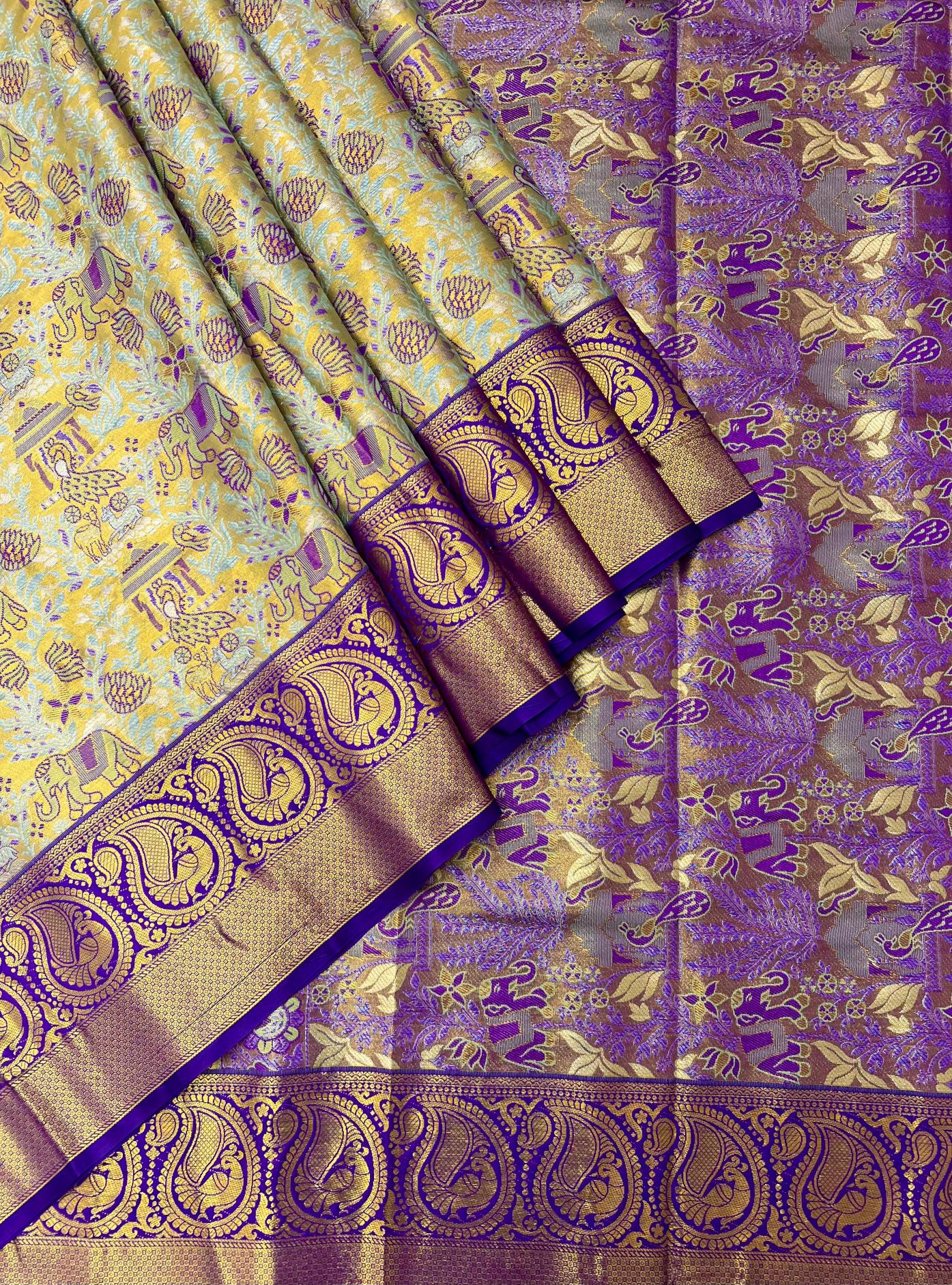 Bridal silk pushpa-vol-1 kanjivaram semi silk sarees & contrast khaddi border surat wholesale saree market