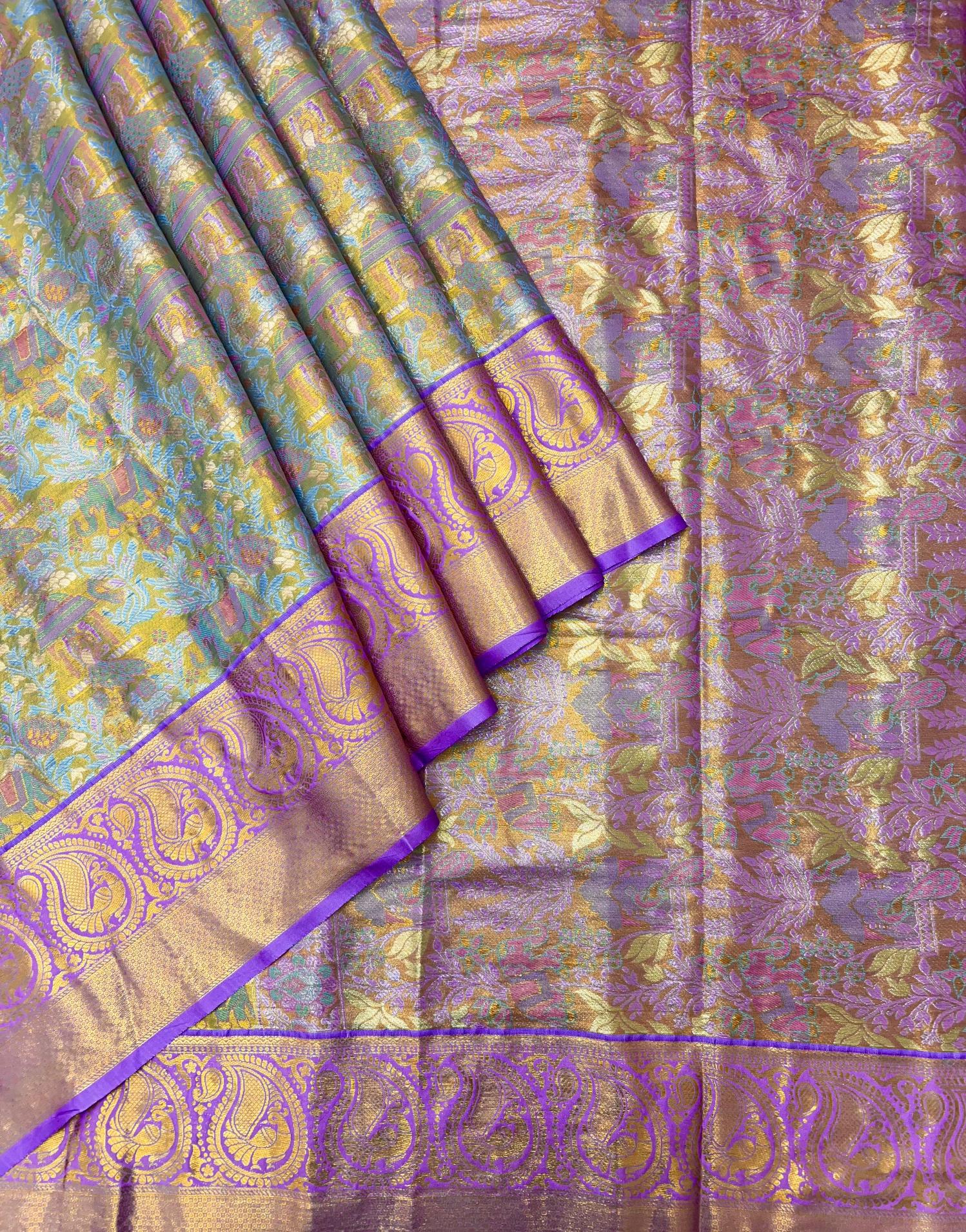 Bridal silk pushpa-vol-1 kanjivaram semi silk sarees & contrast khaddi border surat wholesale saree market