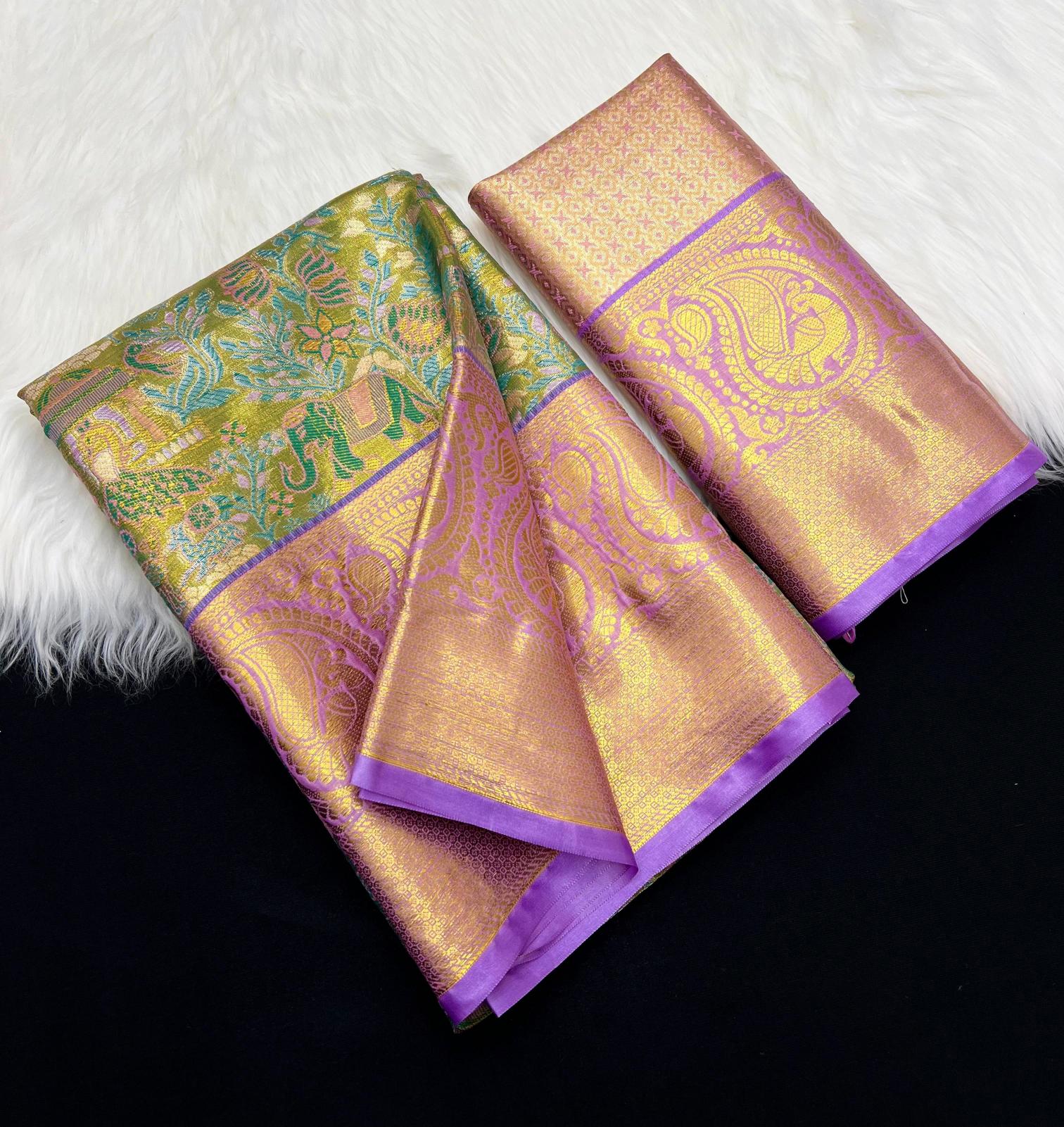 Bridal silk pushpa-vol-1 kanjivaram semi silk sarees & contrast khaddi border surat wholesale saree market