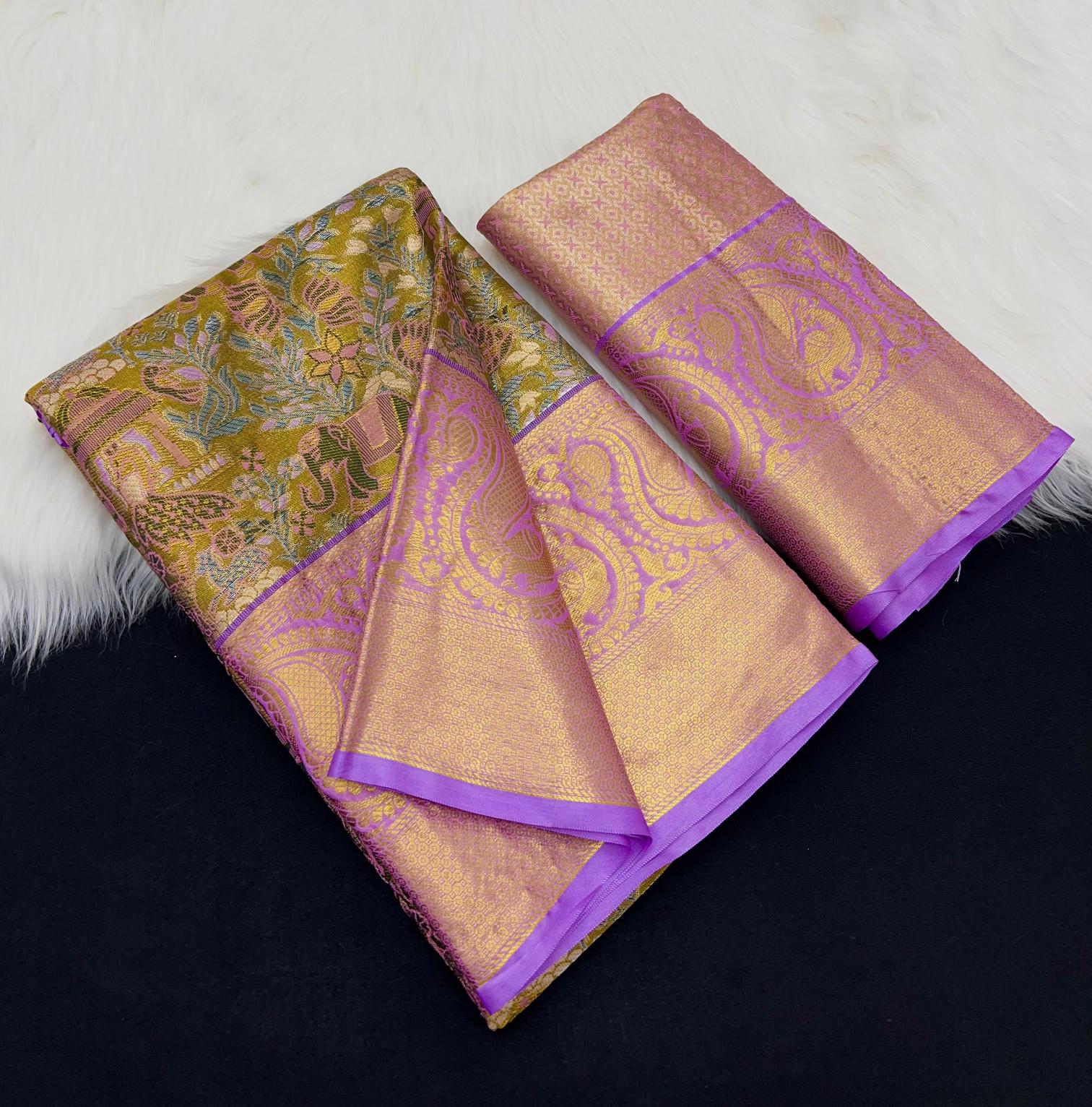 Bridal silk pushpa-vol-1 kanjivaram semi silk sarees & contrast khaddi border surat wholesale saree market