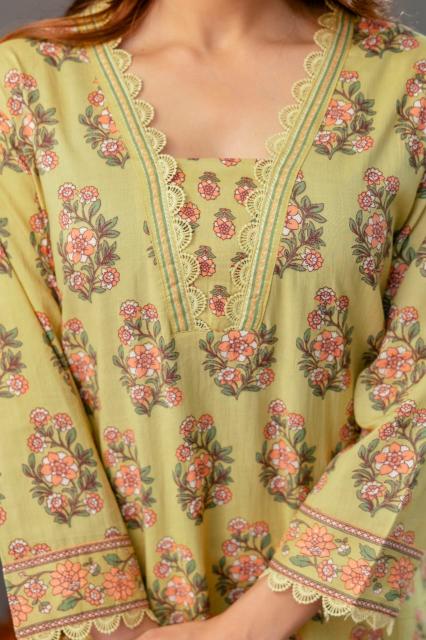 Cotton suits top bottom dupatta set with organza lace branded kurtis wholesale