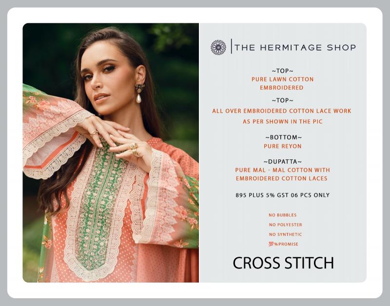 Cross stitch the hermitage shop lawn balar cotton dress material wholesale