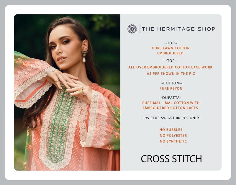 Cross stitch the hermitage shop lawn balar cotton dress material wholesale