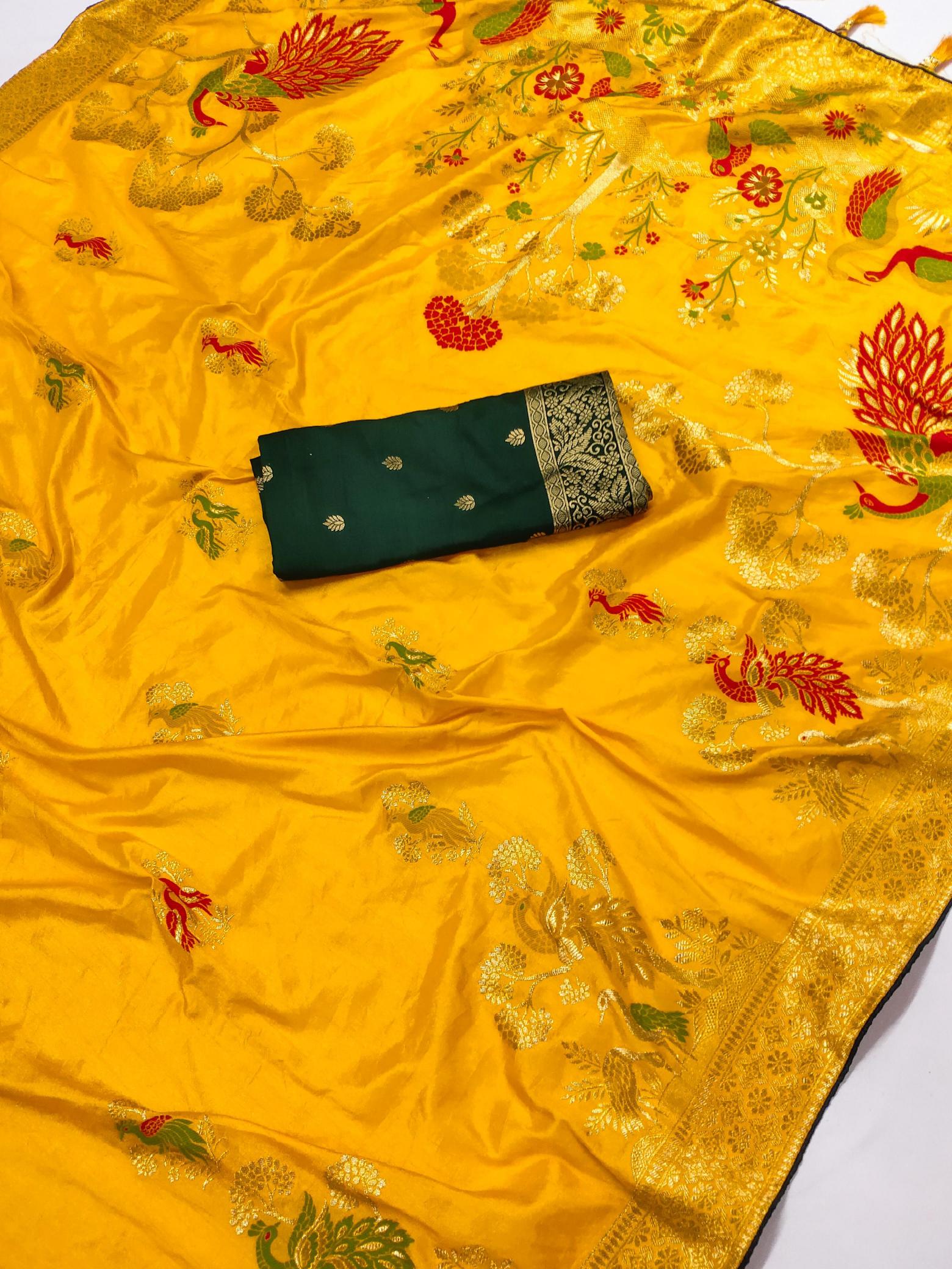 Dolla morni viscose dolla silk meenakari contrast blouse wholesale saree market in surat with price