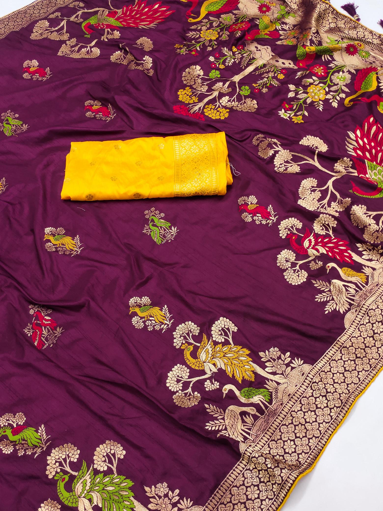 Dolla morni viscose dolla silk meenakari contrast blouse wholesale saree market in surat with price