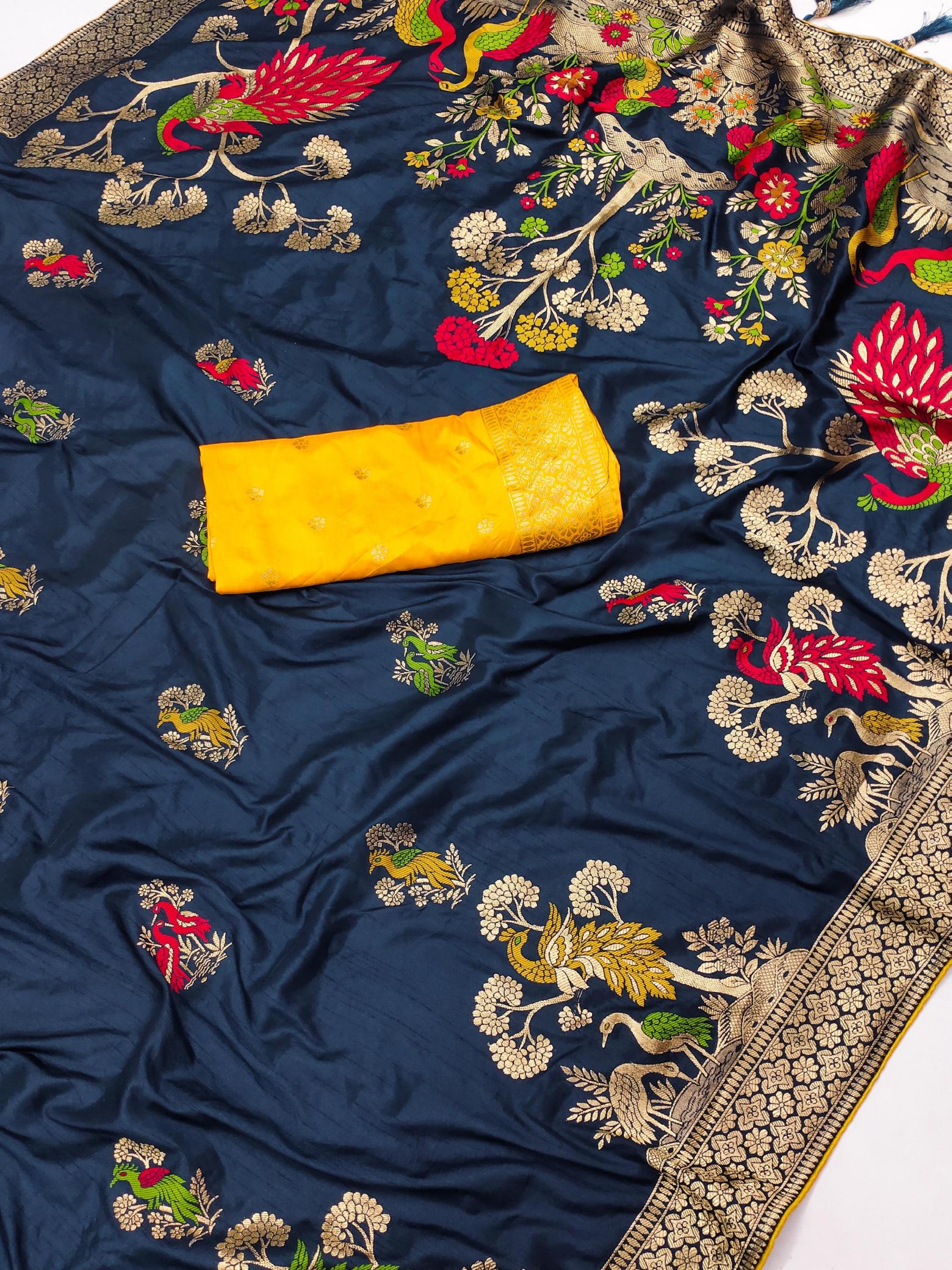 Dolla morni viscose dolla silk meenakari contrast blouse wholesale saree market in surat with price