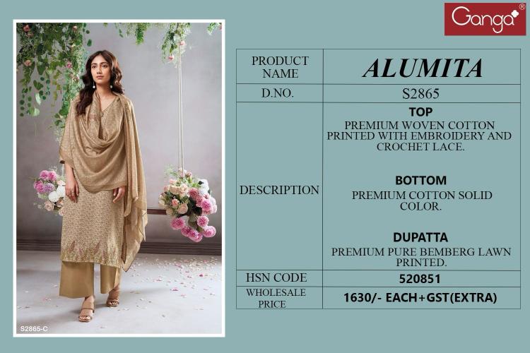 Ganga alumita 2865 Woven cotton wholesale market in mumbai for dress materials