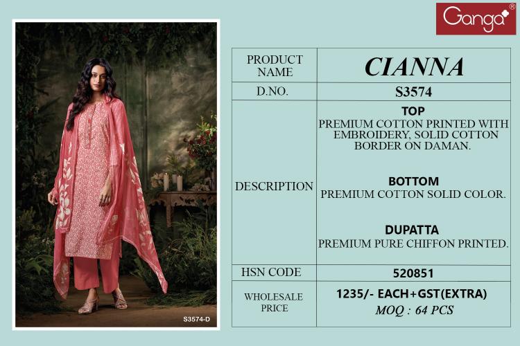 Ganga cianna 3574 cotton printed wholesale market in mumbai for dress materials