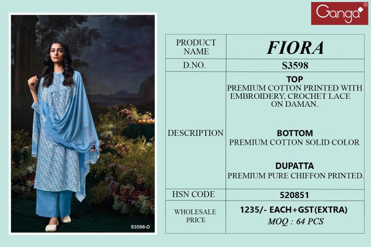 Ganga fiora 3598 cotton printed dress material wholesale market