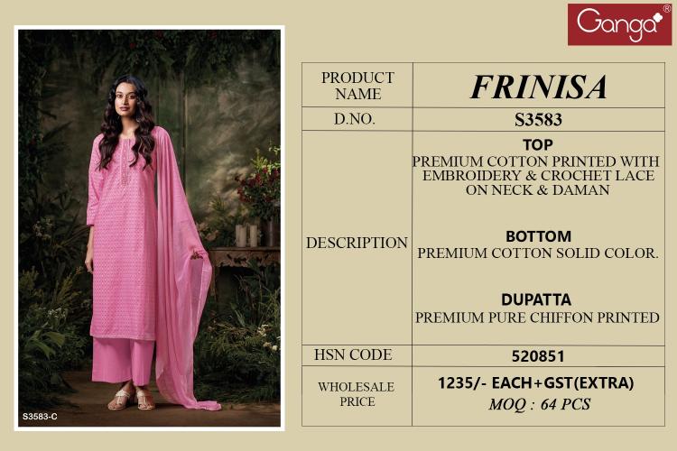 Ganga frinisa 3583 cotton printed wholesale market in mumbai for dress materials