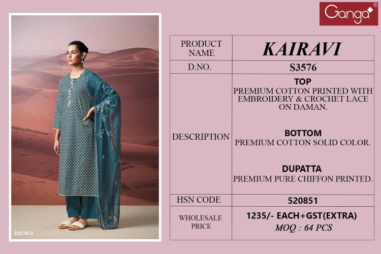 Ganga kairavi 3576 cotton printed wholesale market in mumbai for dress materials
