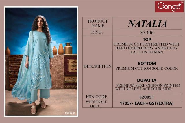 Ganga natalia 3306 cotton printed wholesale market in mumbai for dress materials