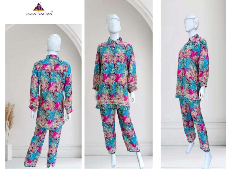 Jisha kaftan silk golden foil printed coord set branded kurtis wholesale
