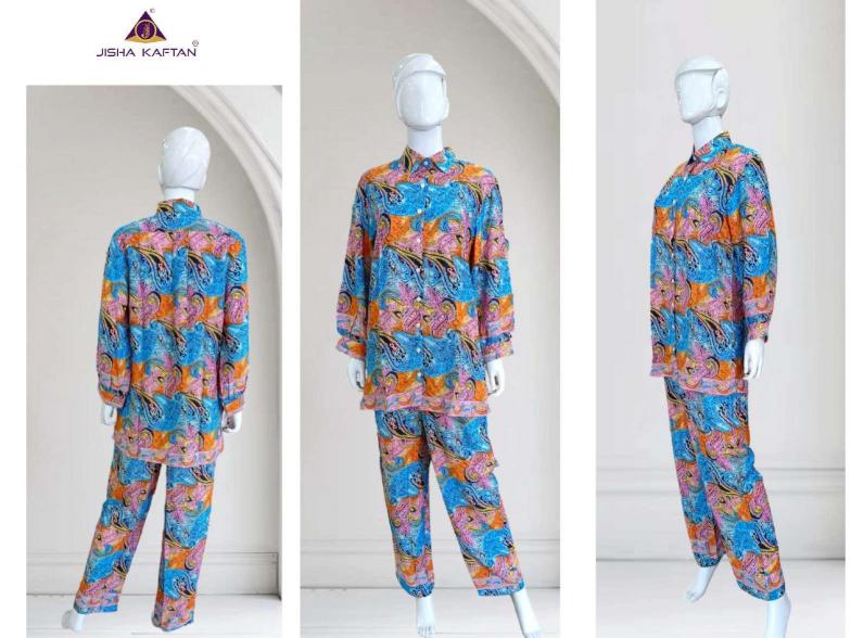 Jisha kaftan silk golden foil printed coord set branded kurtis wholesale