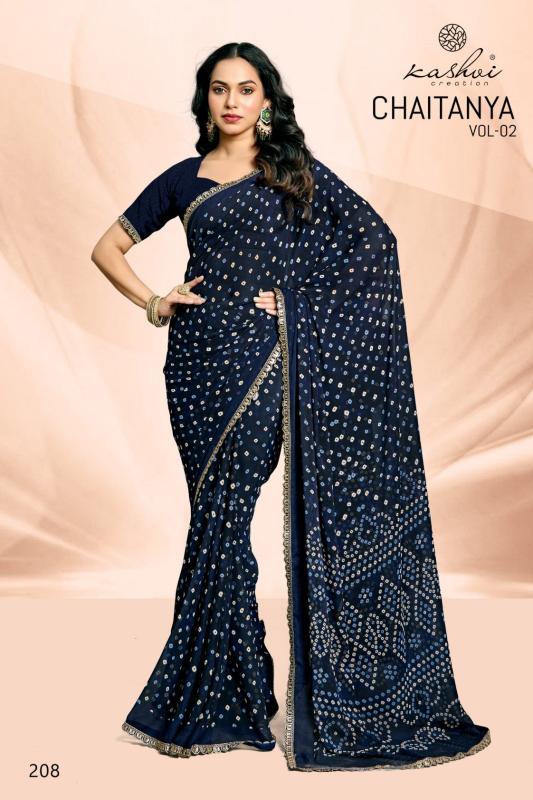 Kashvi creation chaitanya vol 2 bandhej pitha work lace sarees wholesale online shopping
